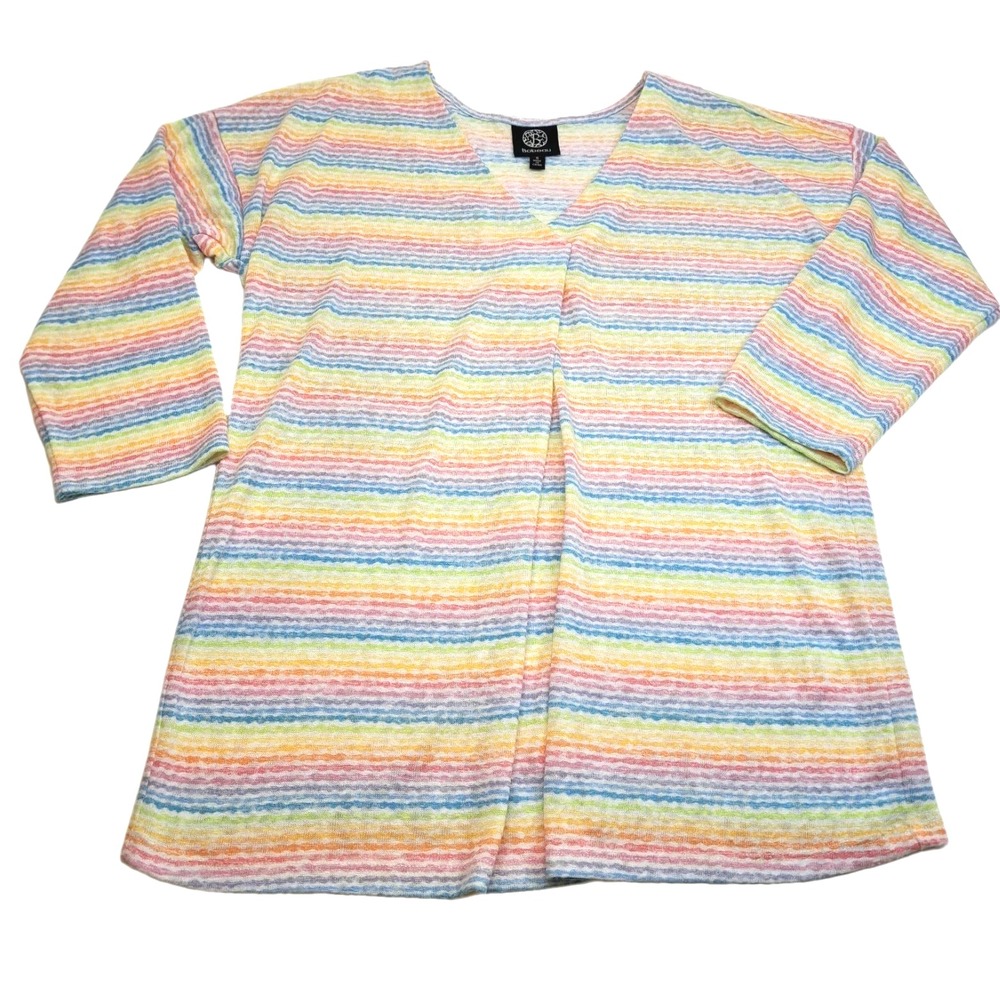 BOBEAU Pastel PStriped Top Shirt Womens S Preppy Retro 80s 3/4 Sleeve